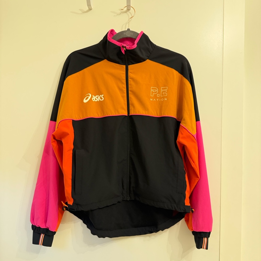 P.E Nation x ASICS Black Orange Pink Colorblock Bomber Jacket